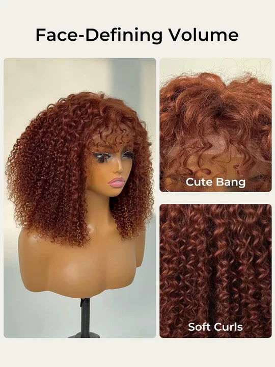 Reddish Brown Curly Wig With Bang