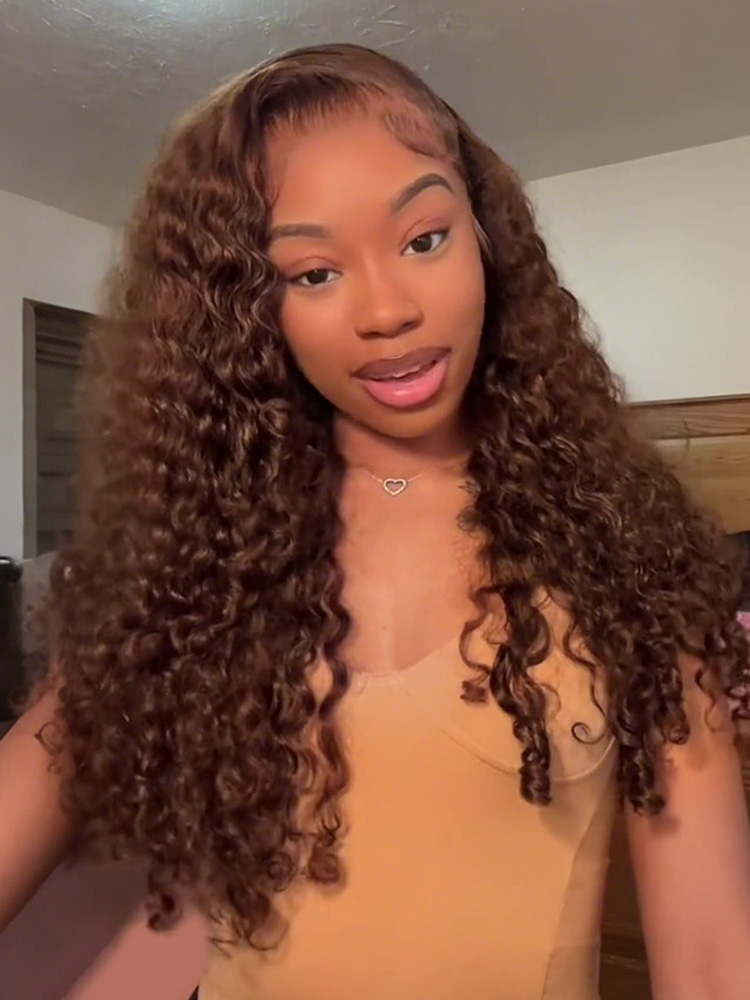 #4 dark brown curly glueless lace front wig