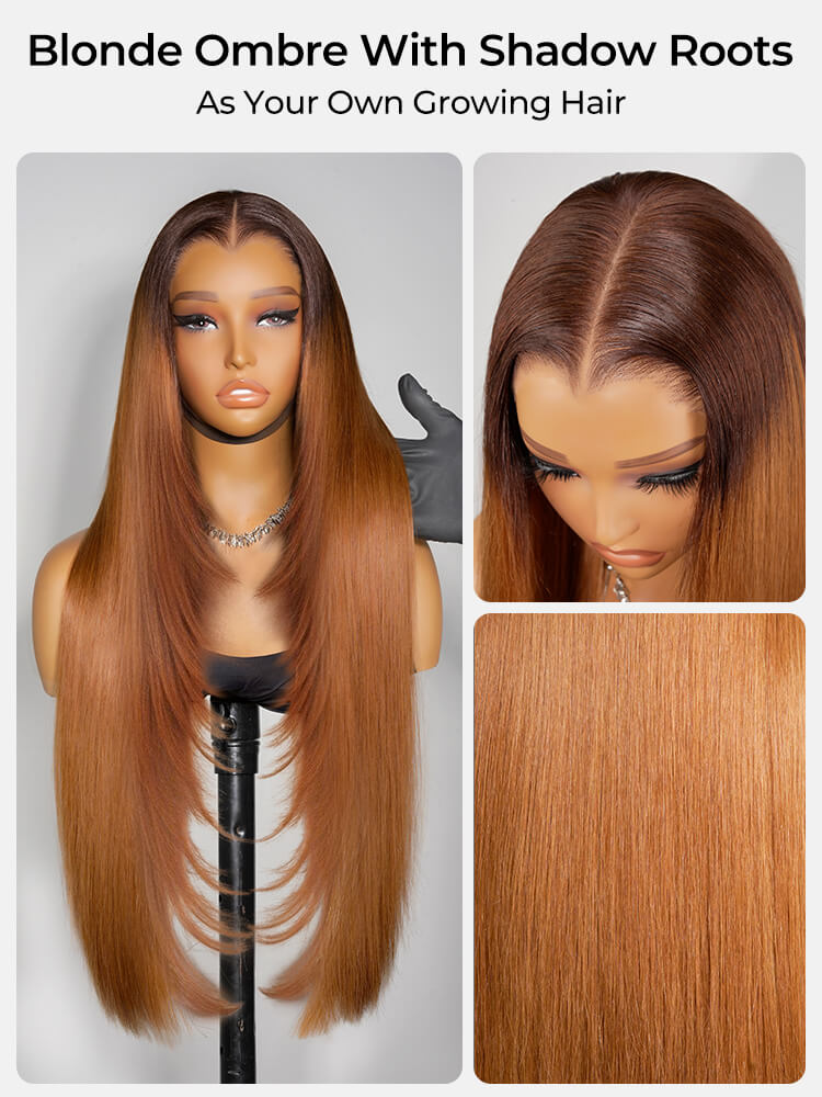 Blonde Ombre Straight Lace Wig With Dark Roots