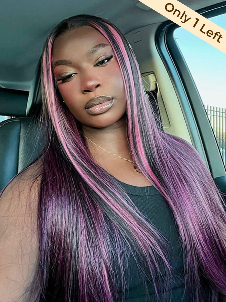 pink highlights on black hair