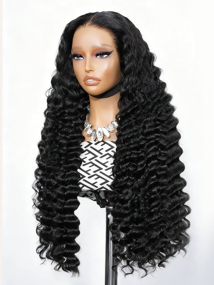 Crimp Wavy Ready To Go Glueless 6x8 Pre Cut Lace Pre Bleached Tiny Lace Knots Drawstring Wig
