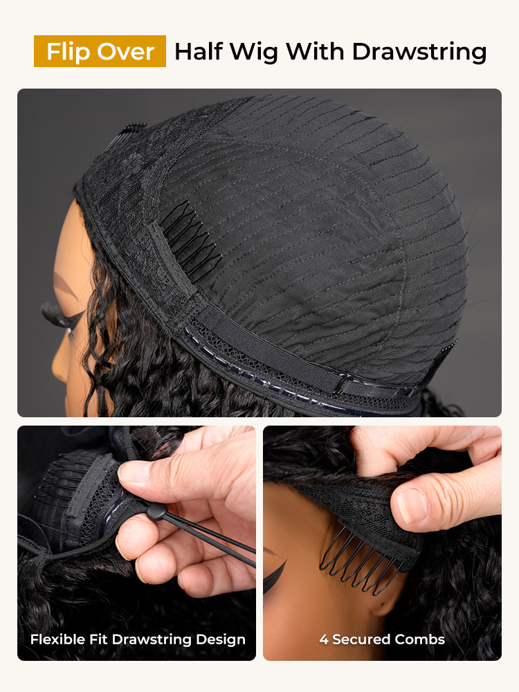 Wig with comb, strap & drawstring