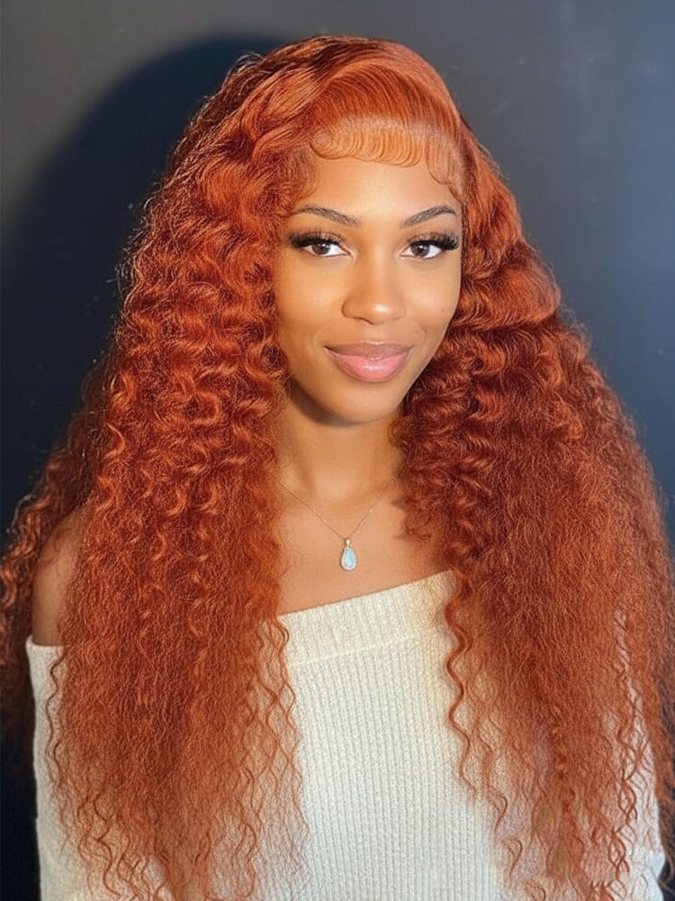 Ginger Orange Deep Wave 13x6 Lace Frontal Wig Parting Max Natural Hairline