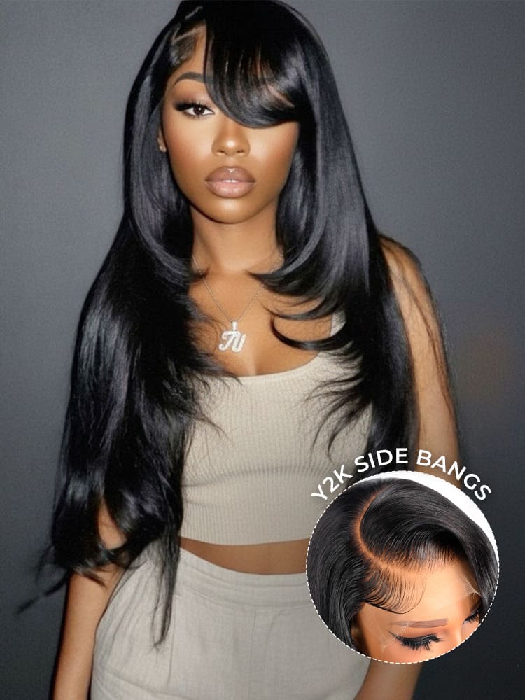 Y2k Layered Straight Glueless 5*7 Ready To Go Wig With Side Bangs