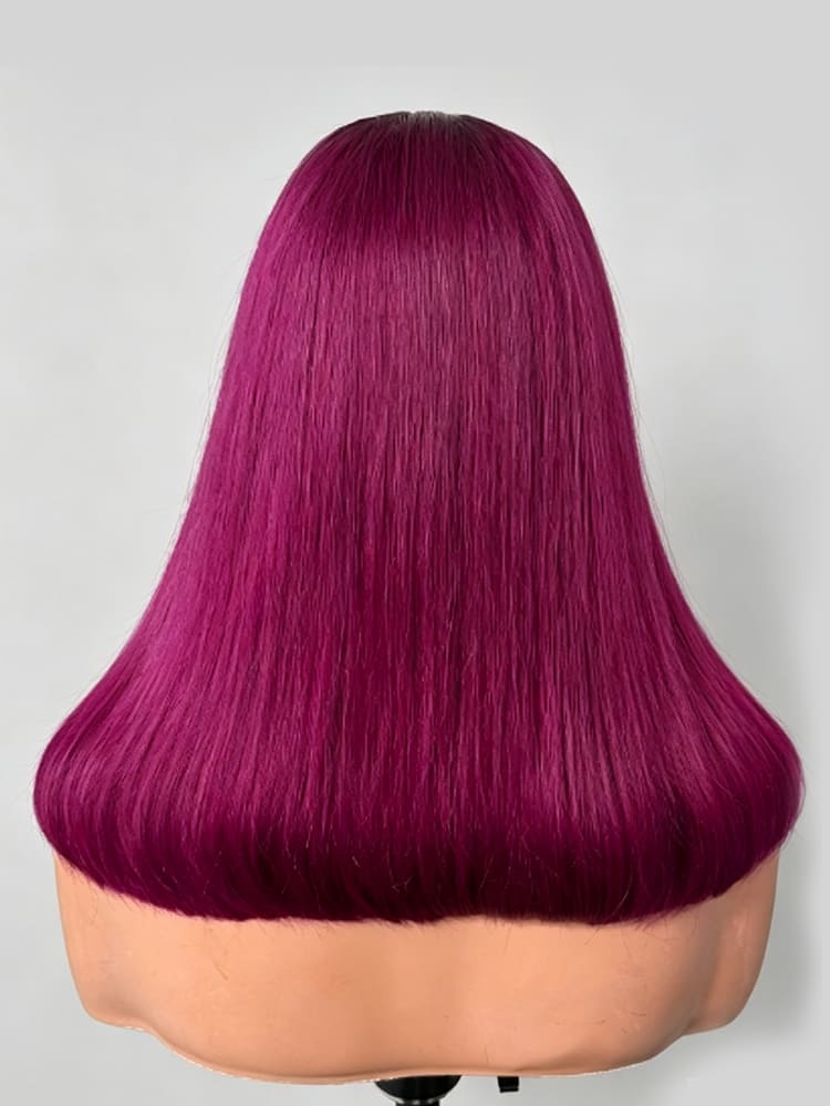 back view of burgundy bob wig