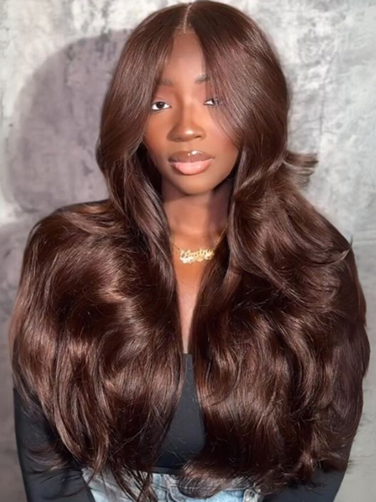 brown color body wave wig