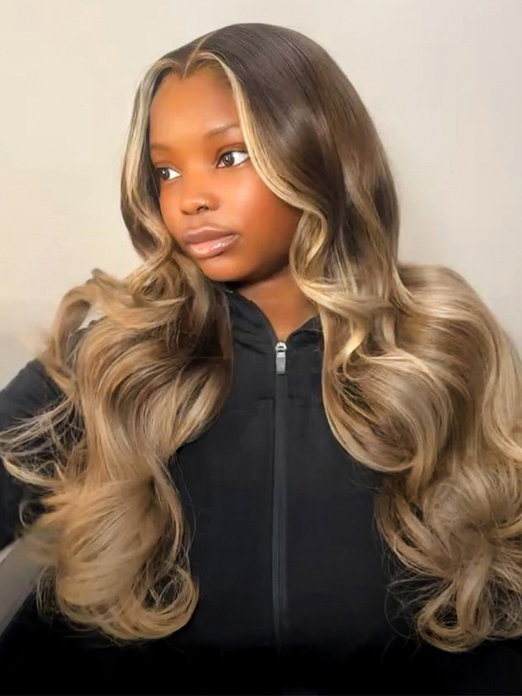 brown blonde highlight layered wig