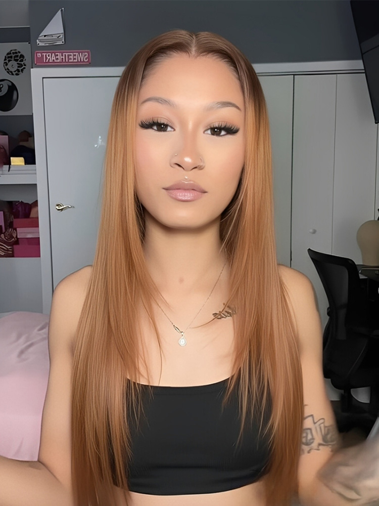 Apricot Buff Layered Straight Lace Wig Glueless