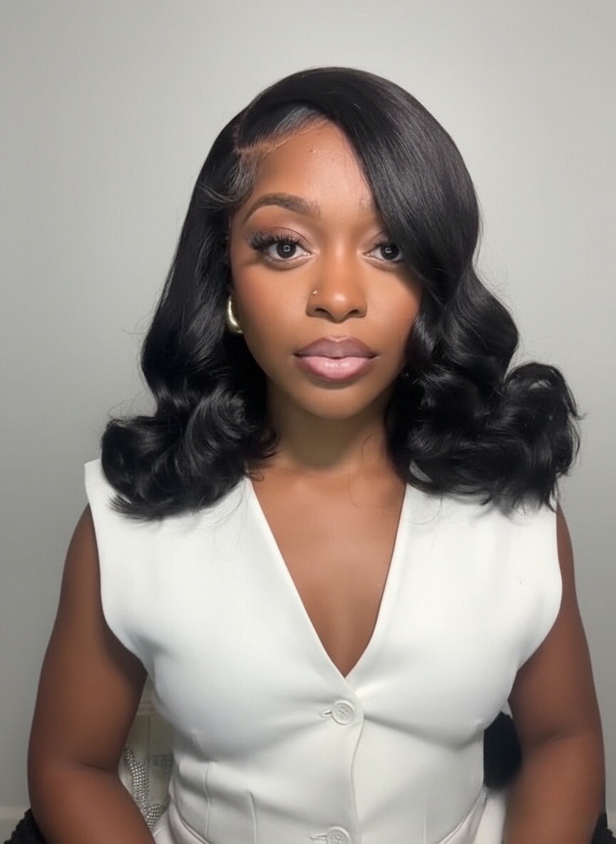 Side C Part Glueless Layered Cut Body Wave 6*8 Lace Closure Wig Pre Cut Ready To Go