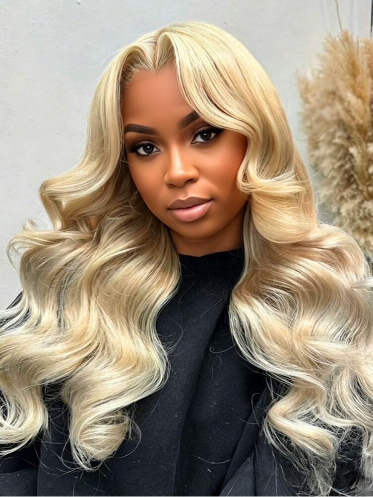 Double Drawn Top Grade Blonde Body Wave M Hairline Straight HD Lace Wig