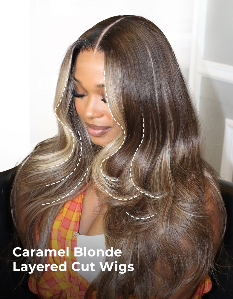 Caramel Blonde Layered Cut Wig