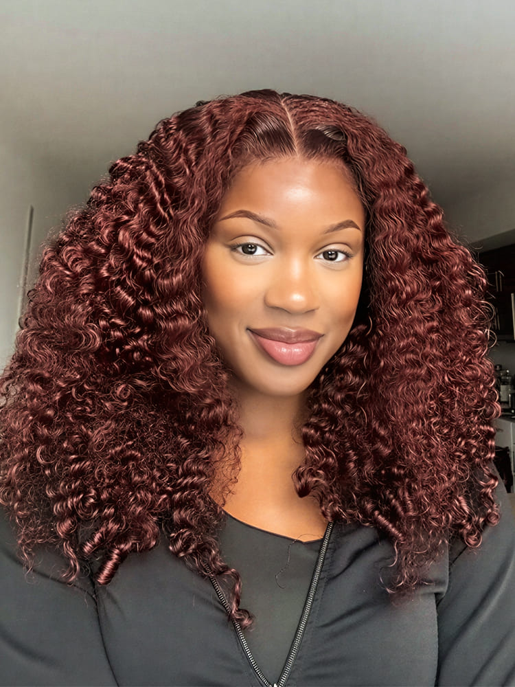 Reddish Brown Burmese Curly 250% Density Ready To Go 5x7 Lace Wig