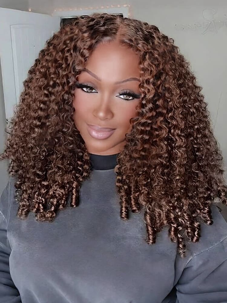 Dark Brown 250 Density Full Burmese Curly Pre-Cut 7x5 Lace Front Wig