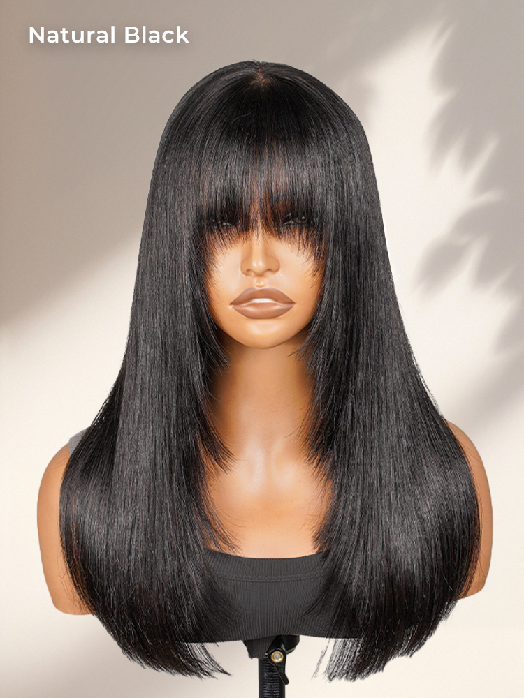 layered black straight bob wig 