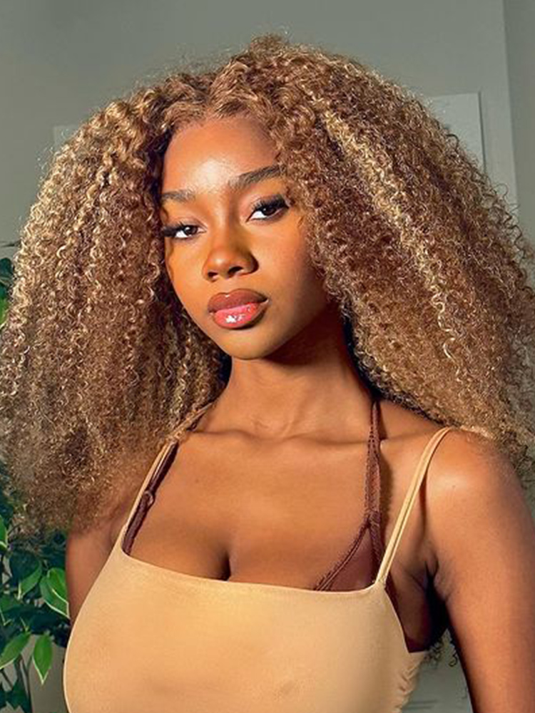 Glueless Highlight Wig P4/27 Brown With Blonde Color Big Curly 5*5 Ready To Go Wig