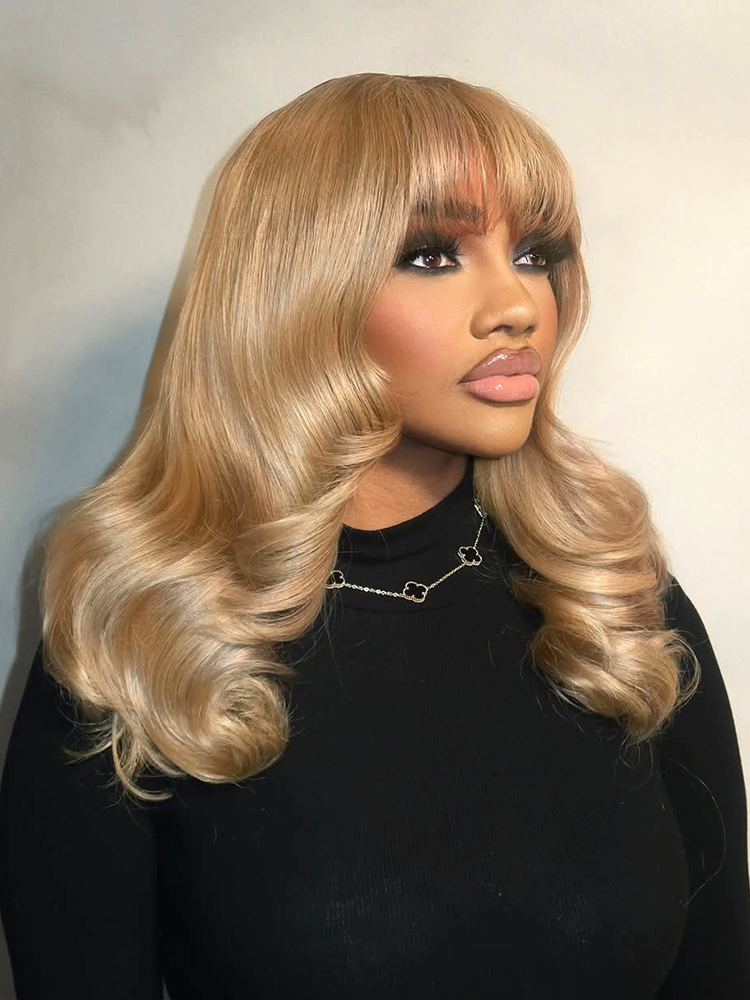 Honey Blonde Body Wave Wig With Bang