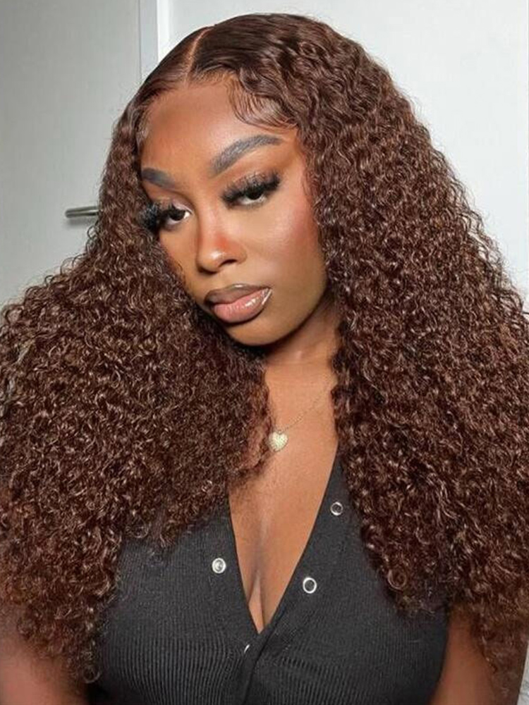 Ready To Go Wigs - Brown Hair Wigs Curly Human Hair Pre-Cut Invisible Lace Wig