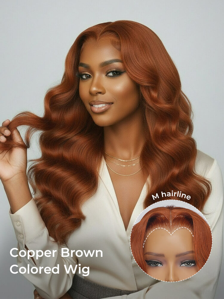 Glueless M Hairline  Body Wave 13x6 Lace Front Wig In Copper & Chocolate Brown