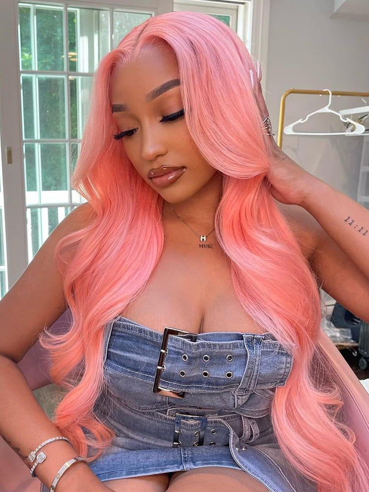 Rose Pink Body Wave Lace Front Wig