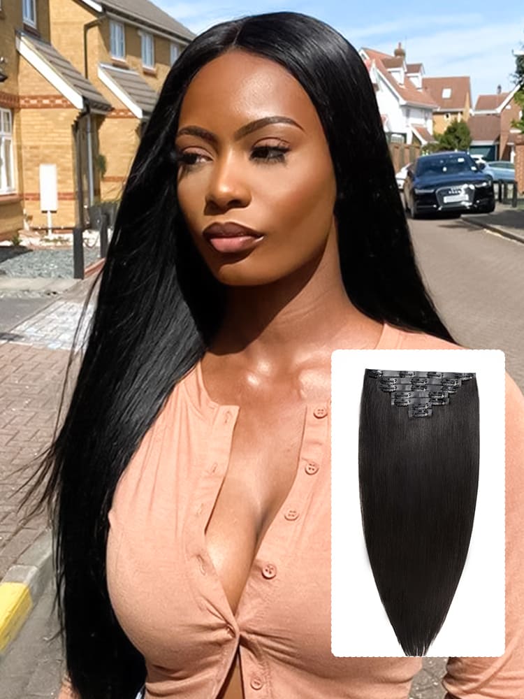Alipearl Seamless Clip In Human Hair Extensions Natural Black Color Human Hair Pieces