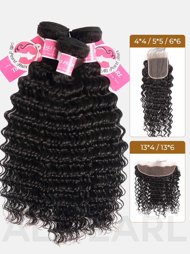 3 or 4 Bundles Deep Wave Hair With HD Lace Frontal Closure Alipearl Brazilian Hair