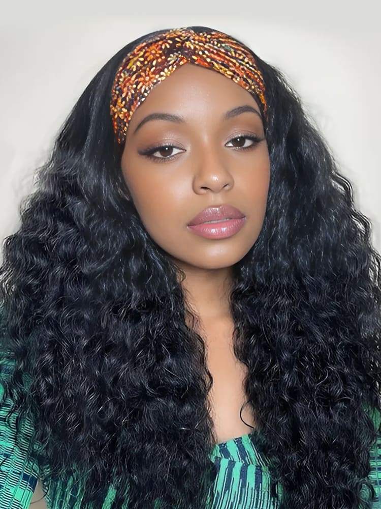 Deep Wave Human Hair Headband Wigs