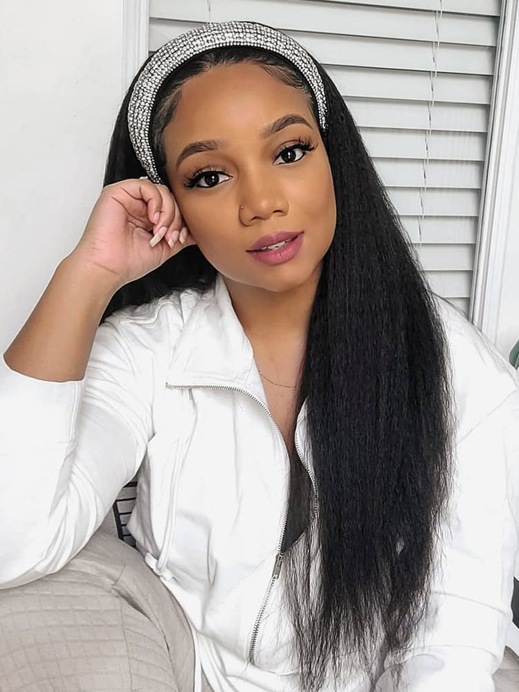 Headband Wig Kinky Straight Half Wig 180 Density