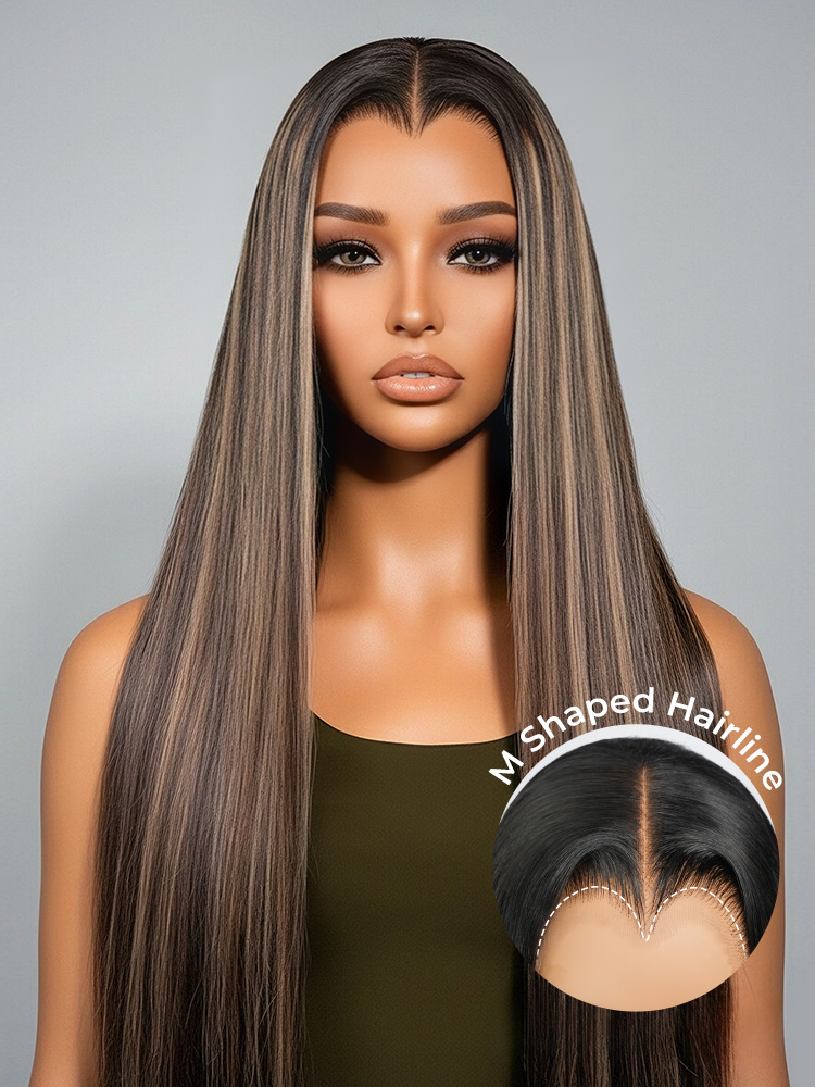 M Shaped Hairline Straight HD Lace Wig With Highlights 250 Density