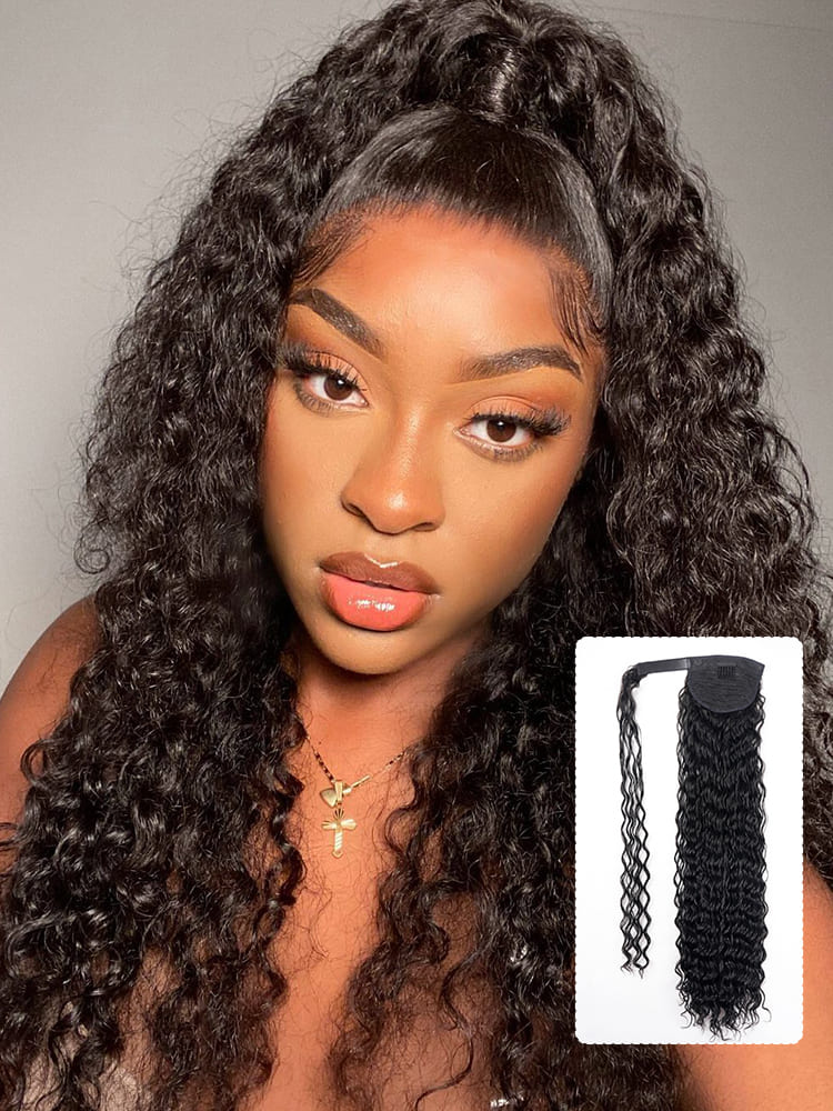 Alipearl Deep Wave Real Human Hair Ponytail With Magic Paste