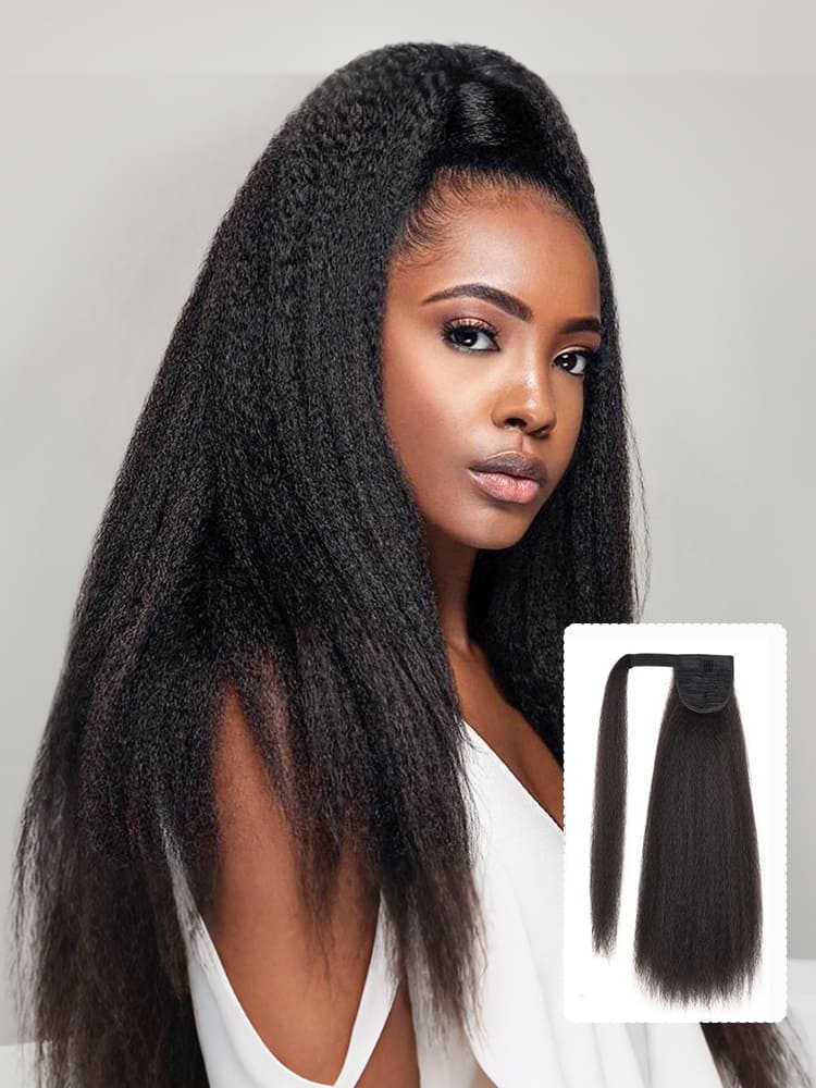 Kinky Straight Ponytail Extension Yaki Straight Long Ponytail Hair 10-26 Inches