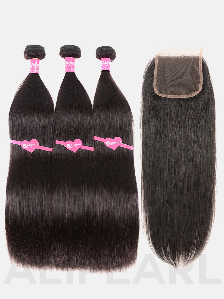 Alipearl Toppest grade hair 12A Raw Hair Bundle Straight with 5*5 HD Lace Closure