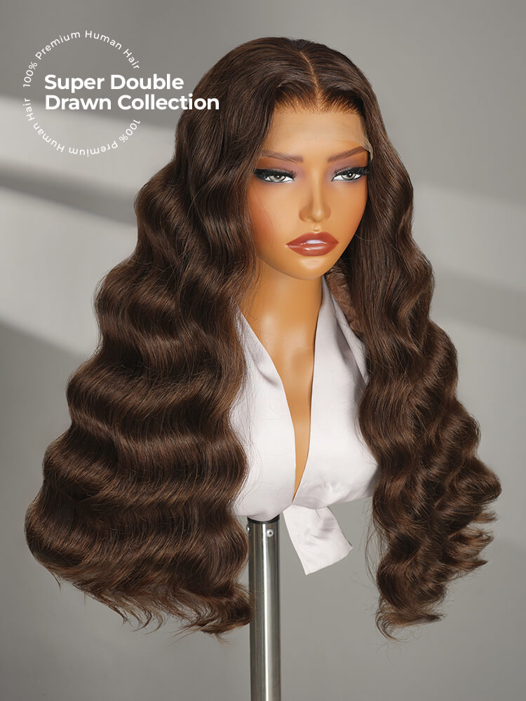 Super Double Drawn Dark Brown Body Wave HD Lace Wig Human Hair 
