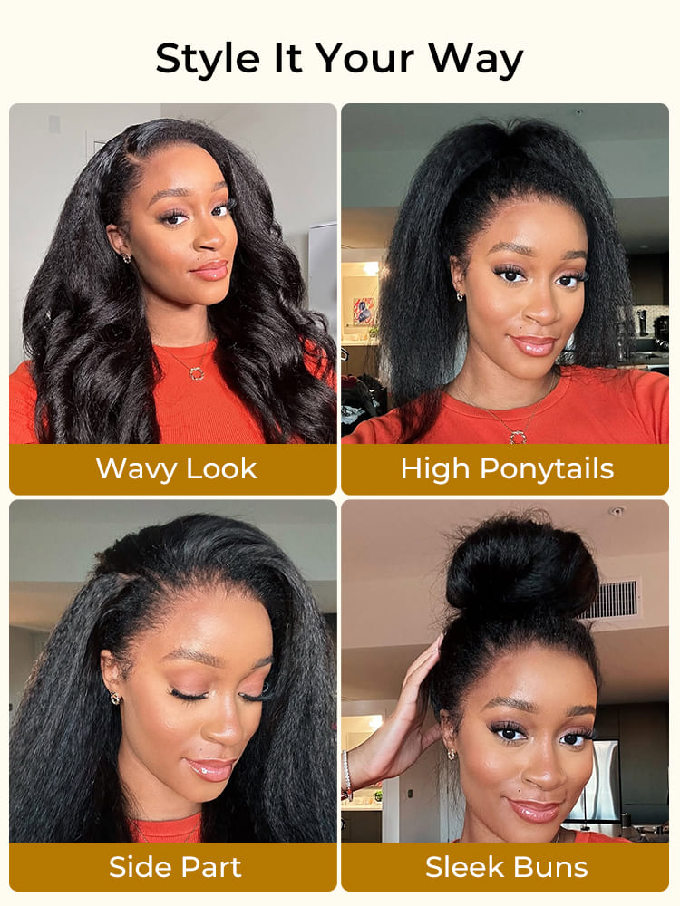 versatile hairstyle with kinky straight 360 lace front wig