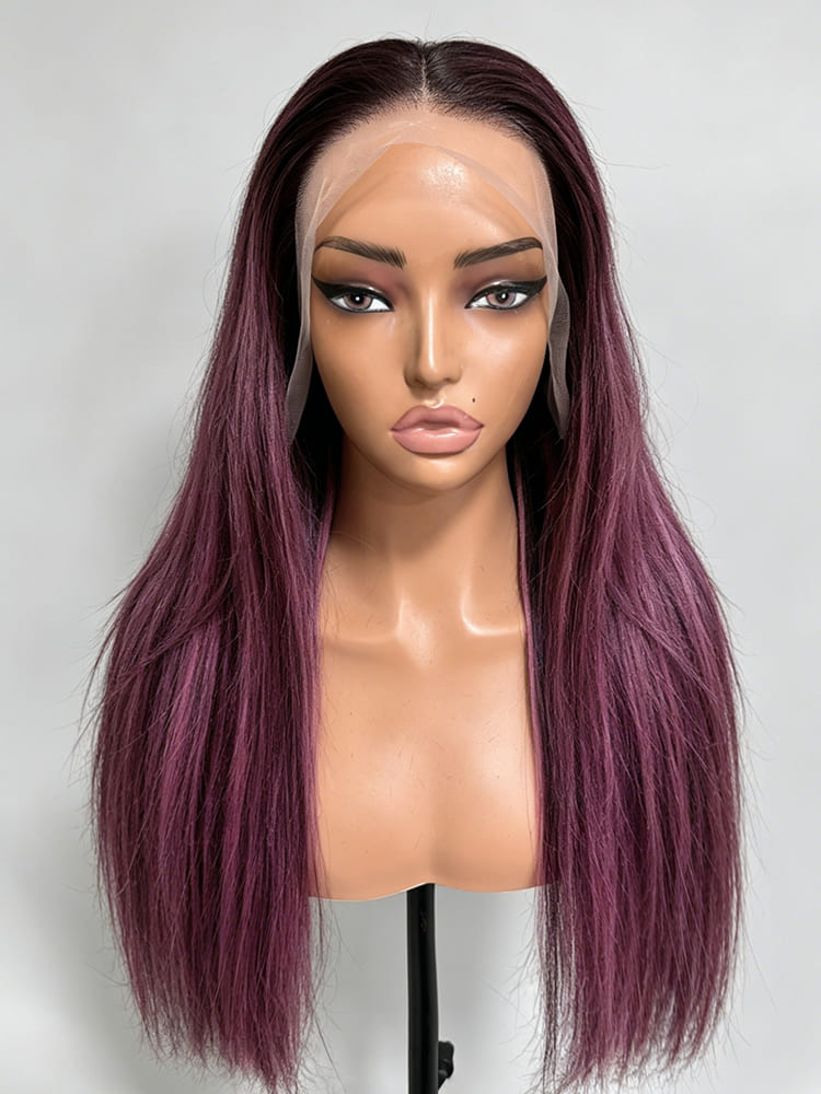 straight wig with pink highlights