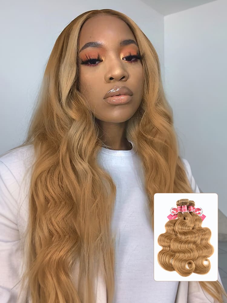 Body Wave Weave Honey Blonde Hair Bundles Pure Color #27 Human Hair 1 Bundles Lots