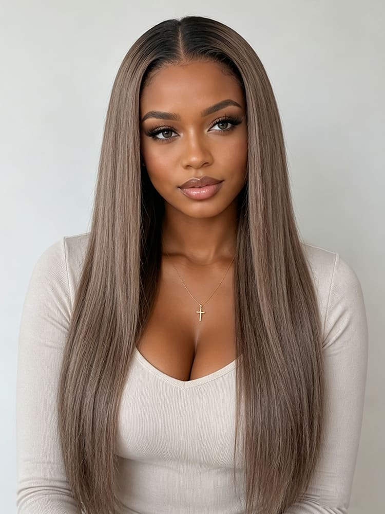 Ash blonde straight lace frontal wig