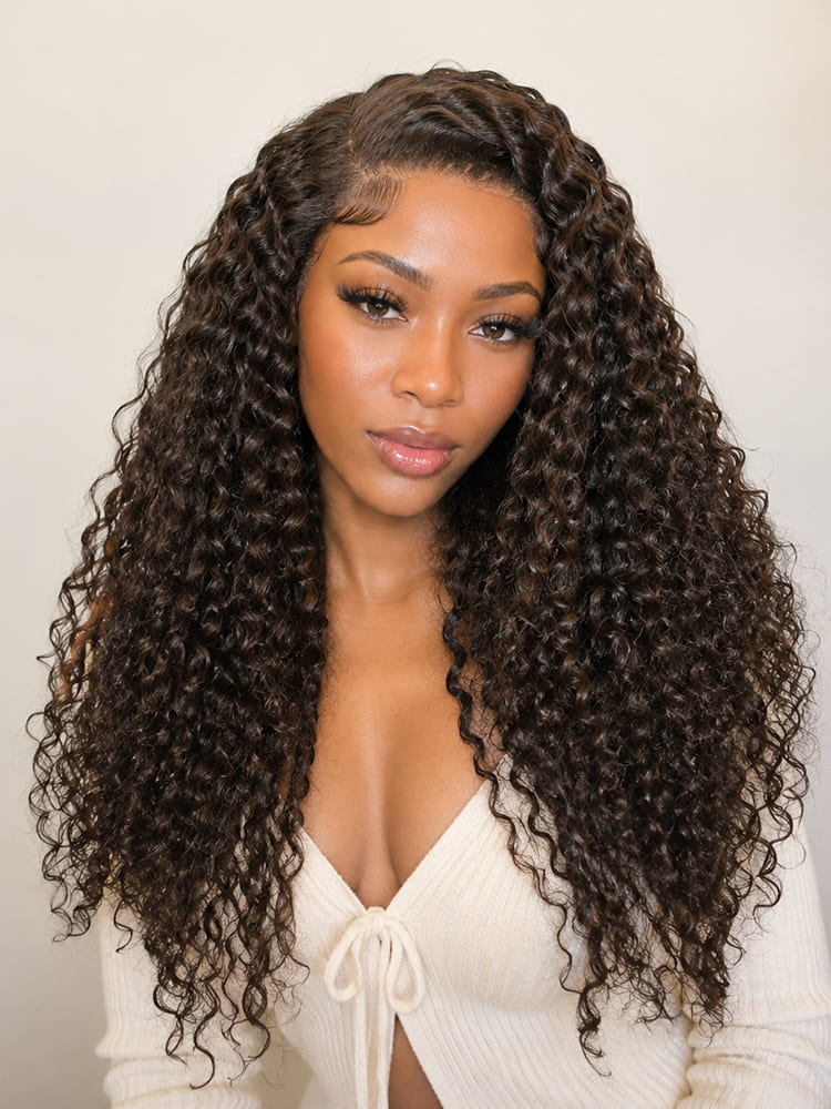 #4 dark brown deep wave glueless wig
