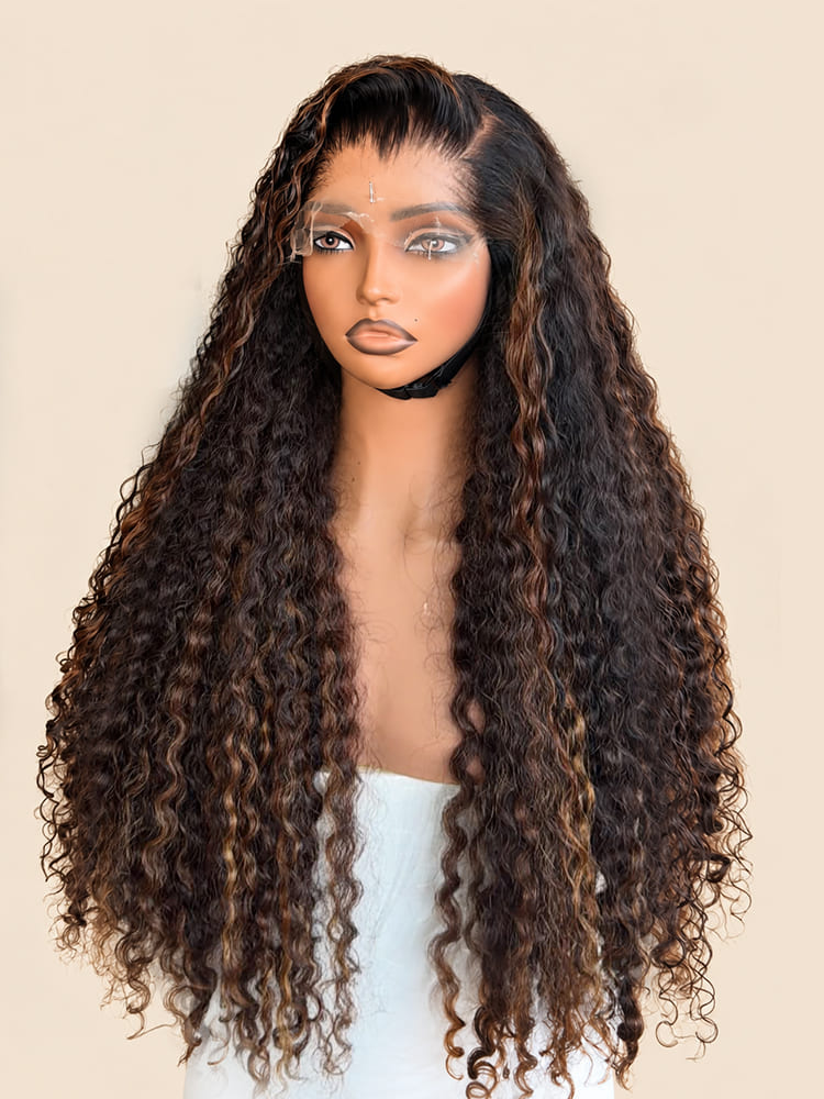blonde highlight deep wave wig
