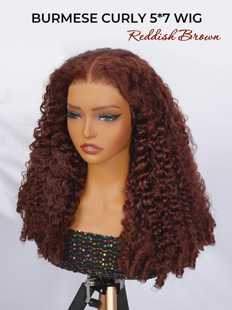 reddish brown burmese curly wig