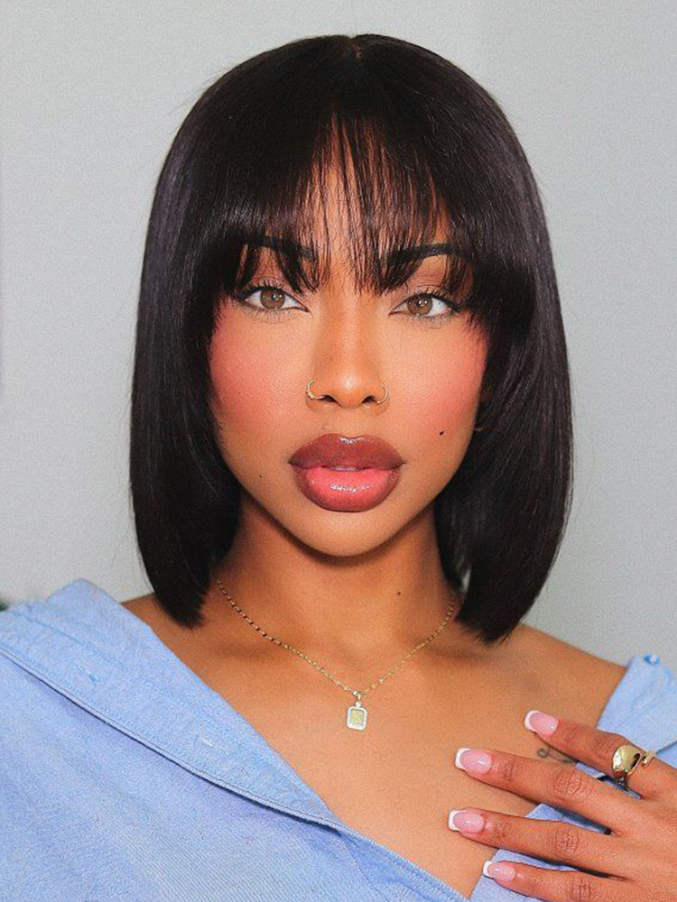 short bob lace closure wig with fringe