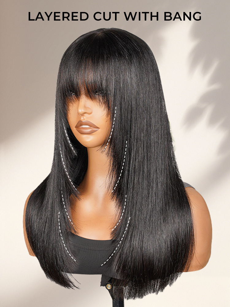 Layered cut Natural Black wig with bang