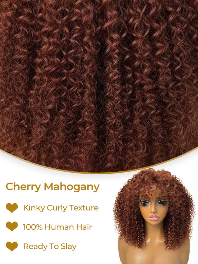 Cherry Mahogany Curly Wig With Bang