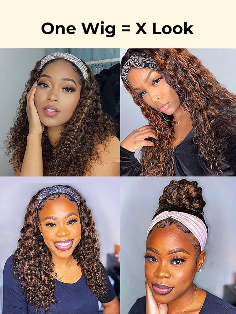 ombre highlight water wave headband wigs