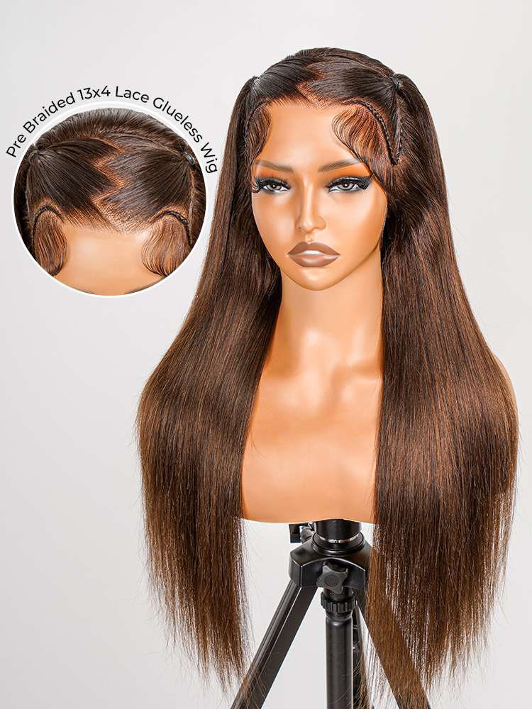 dark brown straight glueless wig