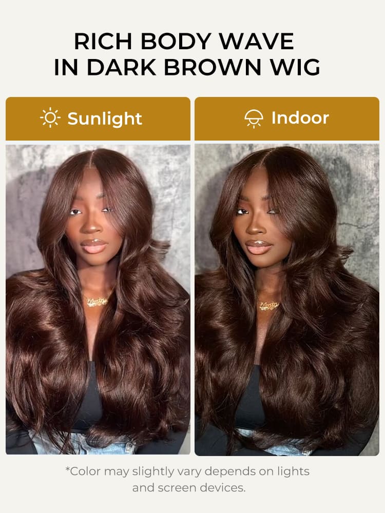 Dark Brown Body Wave Wig In Different Light