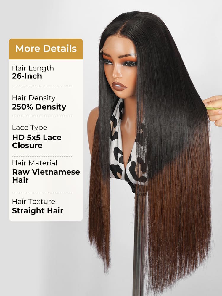 Black and brown ombre color straight wig