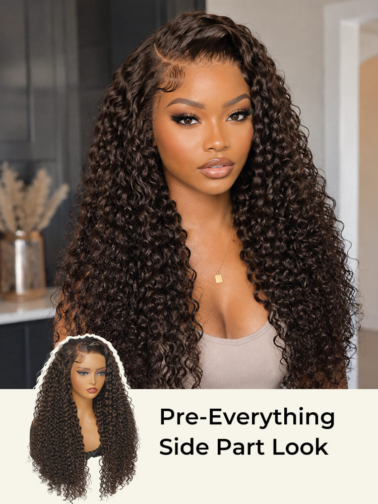 dark brown deep wave wig