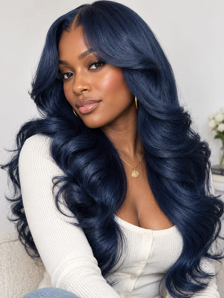 Smoky Blue Body Wave Lace Closure Glueless Wig Human Hair