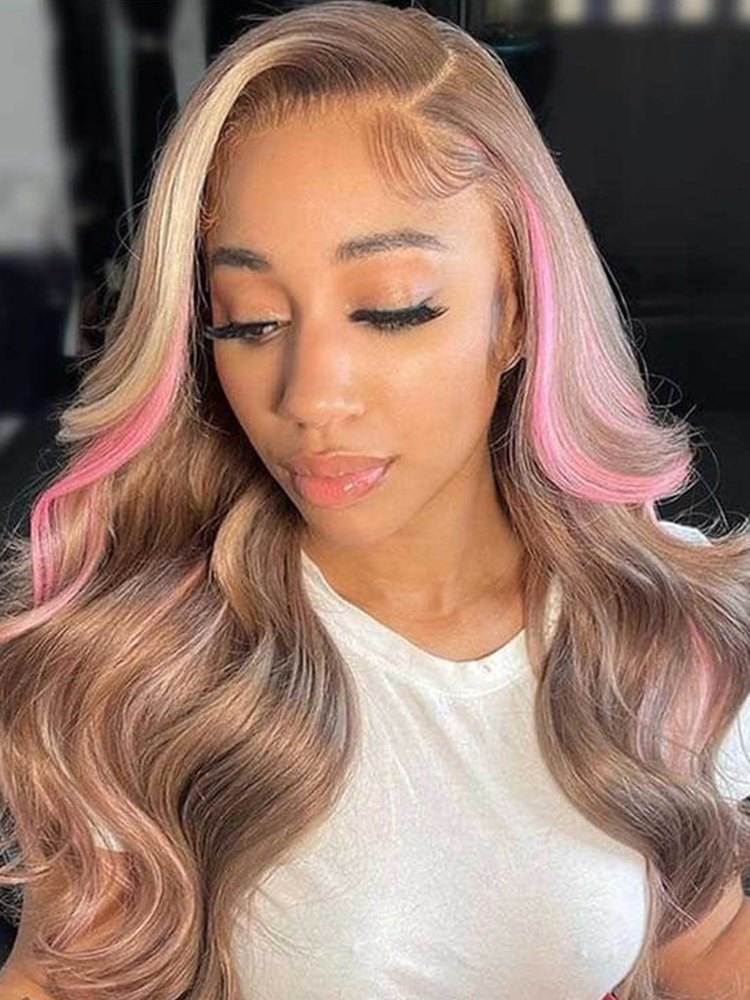 blonde hair with pink highlights