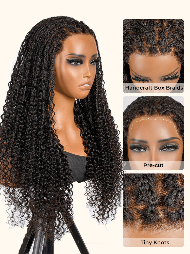 20 to 30 Inches Human Hair Braided Full Lace Wigs Precut Lace